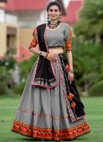 Pure Cotton Grey Navratri Wear Gamthi Work Lehenga Choli